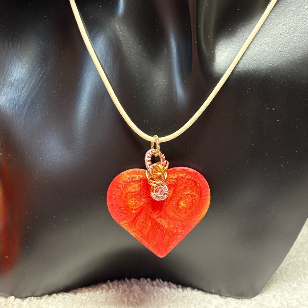 Orange wire wrapped Heart Pendant